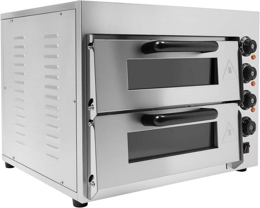Elektrische Pizzaoven Dubbele Kamer Oven Professioneel Bakken Roestvrij Staal 57x47x44 cm Zilver