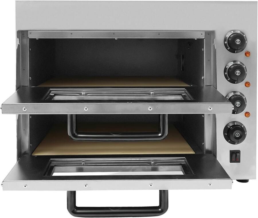 Elektrische Pizzaoven Dubbele Laag Oven Professioneel Bakken Dubbele Roestvrijstalen Verwarming 355 cm Pizza Zilver