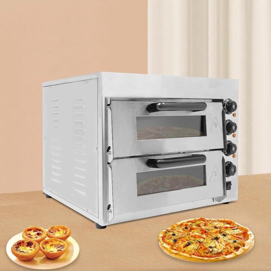 Elektrische Pizzaoven Dubbele Laags Oven Professioneel Bakken Dubbele Temperatuurregeling 20 Liter Capaciteit Zilver