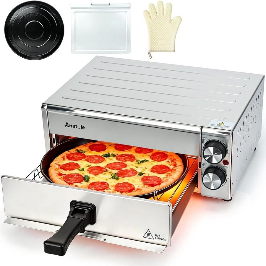 Elektrische Pizzaoven en Heteluchtfriteuse (Airfryer) RVS 1800W Timer & Temperatuur Instelbaar