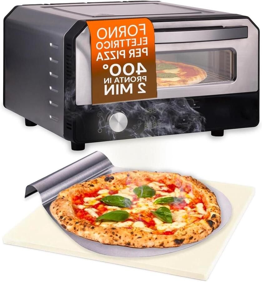 Elektrische Pizzaoven Keukenoven Professioneel Bakken Instelbaar tot 400°C 43 cm breed Zwart