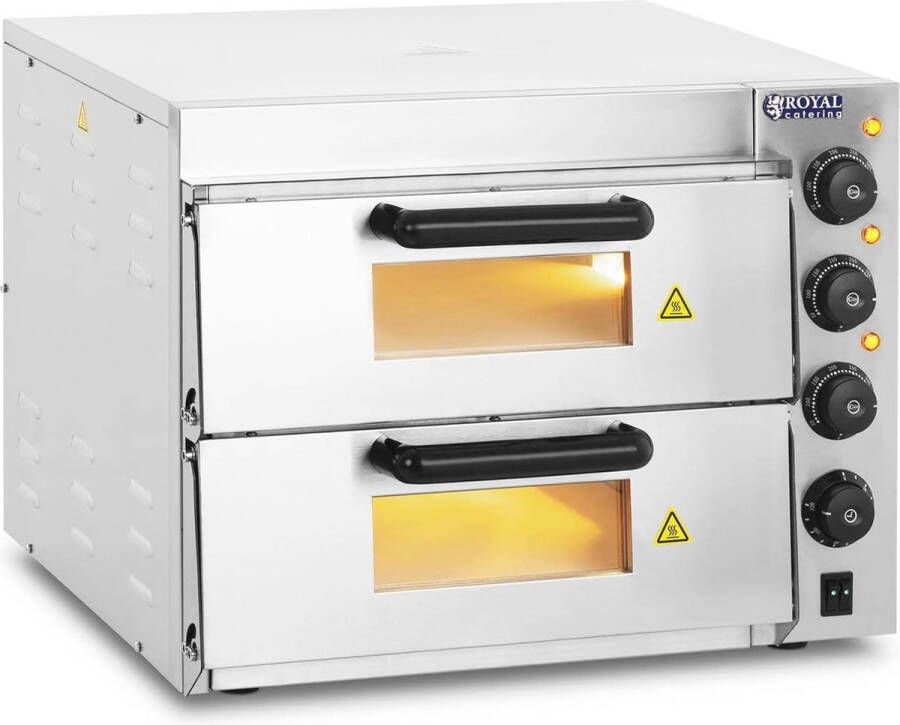Elektrische pizzaoven met 2 kamers en vuurvaste bodem 3000W tot 350°C