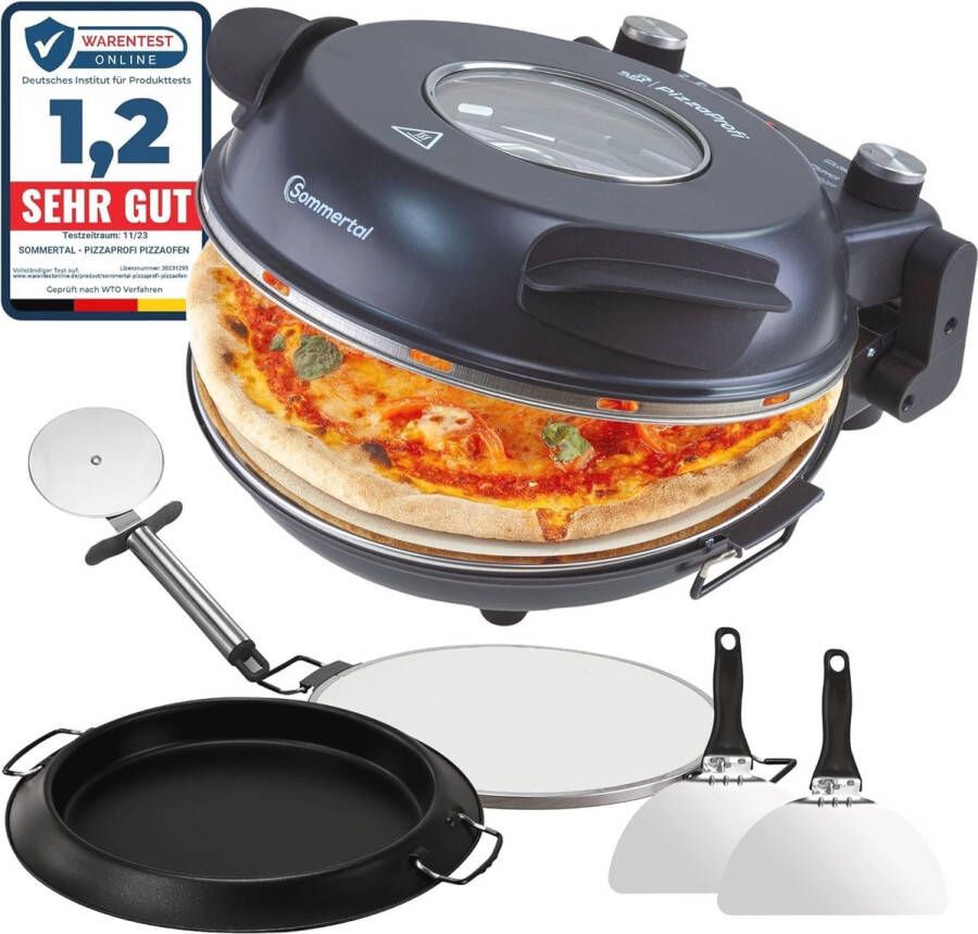 Elektrische pizzaoven met 32 cm steenplaat – Snelle 3 minuten pizza tot 400 °C – Inclusief accessoires