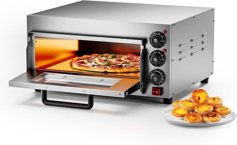 Elektrische Pizzaoven met Pizzasteen en Kijkraam