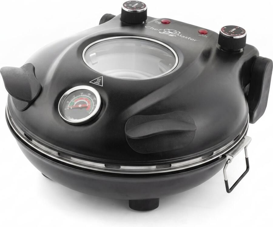 Elektrische Pizzaoven met Vuurvaste Keramische Stenen Plaat 32 cm Professionele Pizzamaker tot 420 Graden Celsius 1200 Watt Vermogen 5 Instelbare Temperatuurstanden Knapperige Pizzabodem Snel Resultaat voor Thuis
