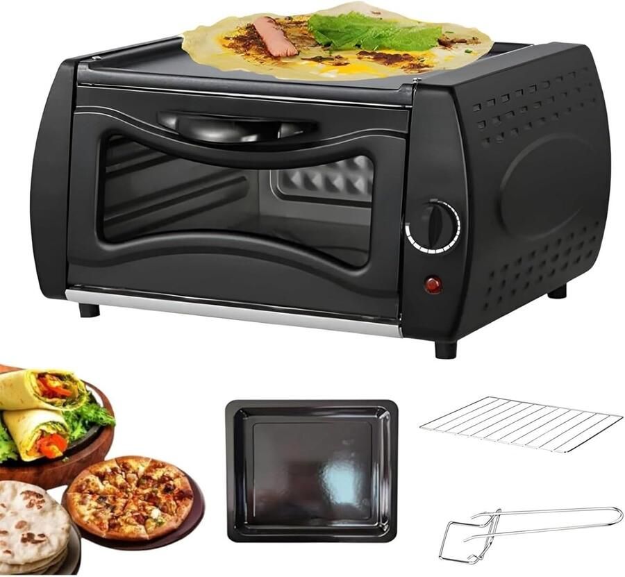 Elektrische pizzaoven Mini aanrechtoven Pizza's bakken Temperatuur tot 400℃ 15 Liter Zwart