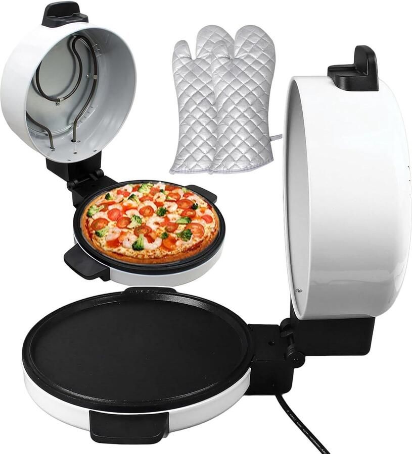 Elektrische Pizzaoven Mini Bakplaat Snelle Maaltijden Gelijkmatige Hitte 30CM Rond Wit Zwart