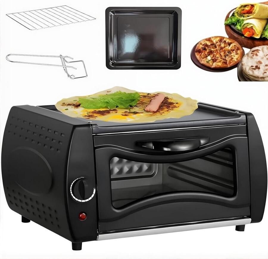 Elektrische Pizzaoven Mini Kachel Thuis Bakken Temperatuurregeling 50-400℃ Compact Formaat Zwart