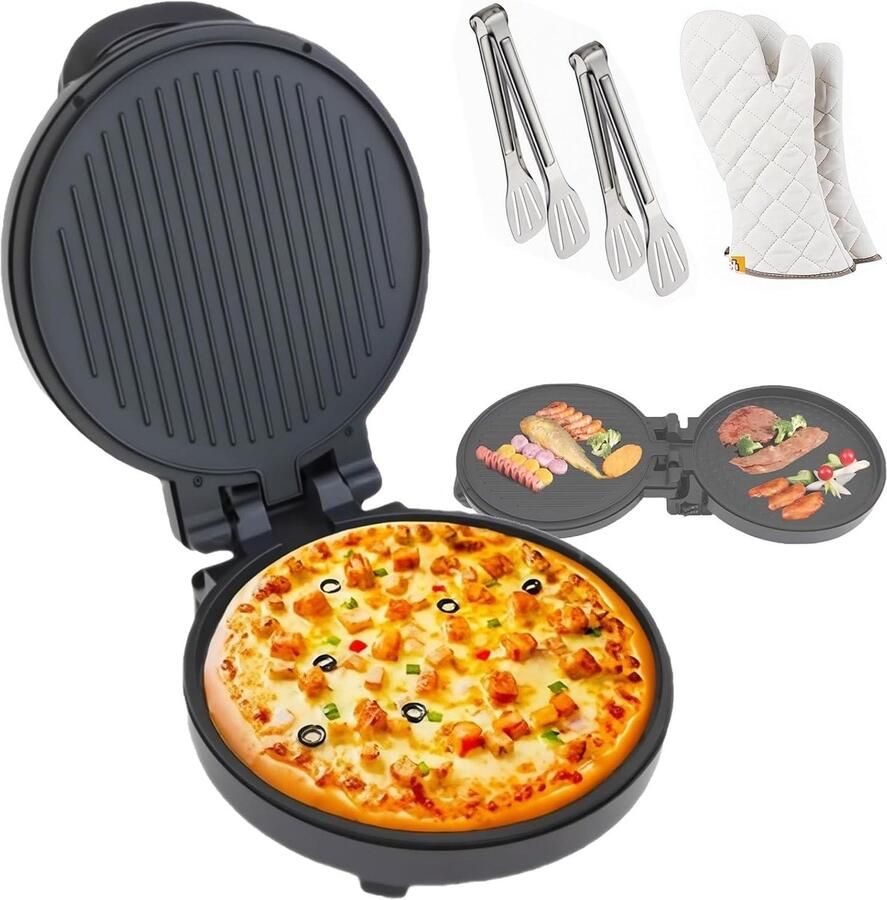 Elektrische Pizzaoven Mini Oven Thuis Bakken Dubbelzijdige Verwarming 10 Inch Zwart