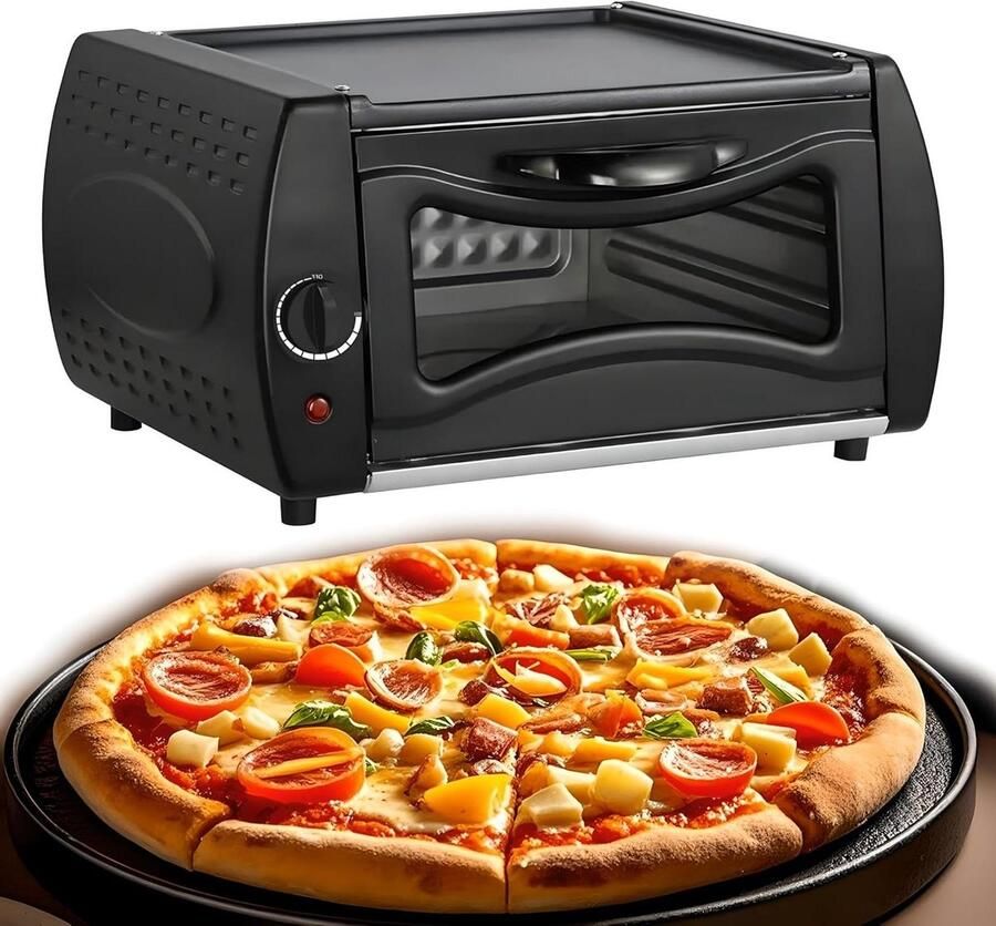 Elektrische Pizzaoven Mini Oven Thuis Koken Dubbele Kookfunctie 2100W Zwart