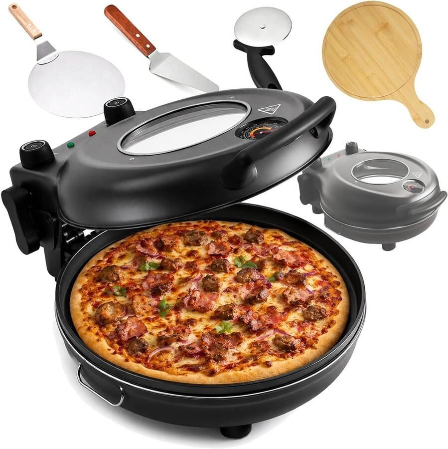 Elektrische Pizzaoven Minioven Pizzamaker Thuis Pizza Bakken Instelbare Temperatuur 12 Inch Zwart