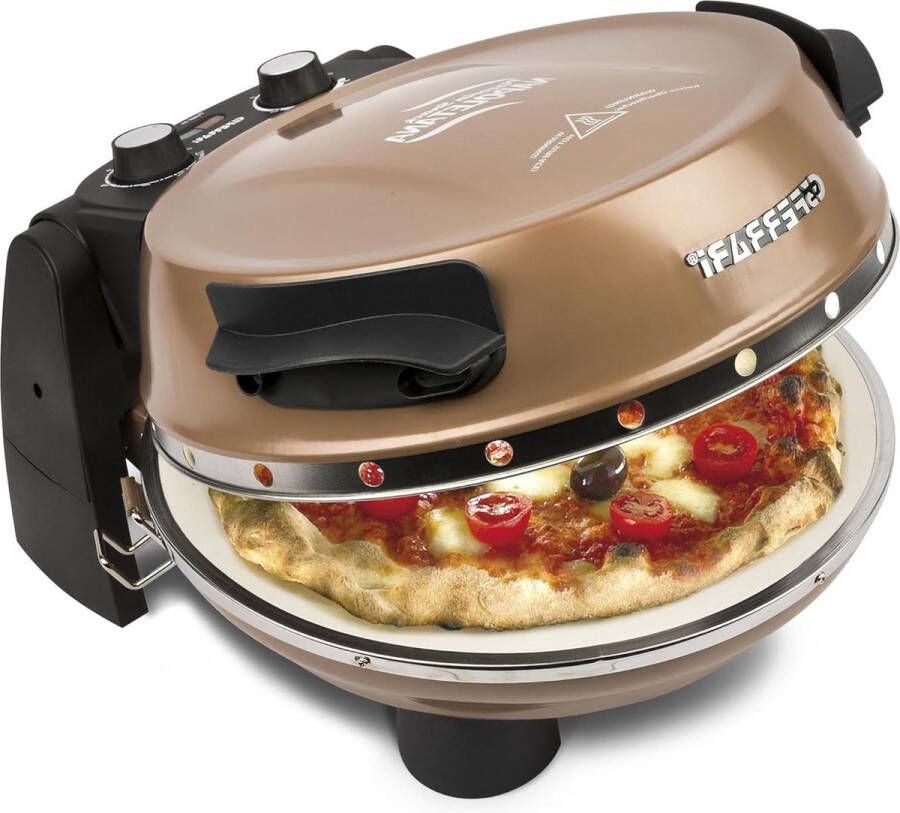 Elektrische pizzaoven Napoletana koper limited edition 400 graden met pizzasteen inclusief 2 steen-pizza en vladen geschikt voor tafel en tuin