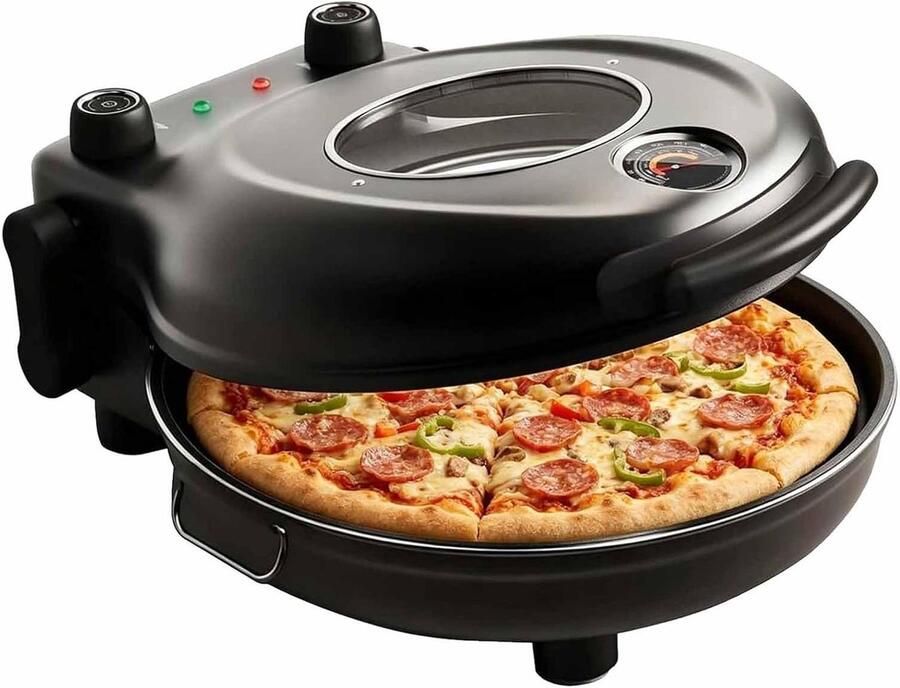 Elektrische Pizzaoven Pizza Maker Aanrecht Thuis Pizza Bakken Hoge Temperatuur 420°C 12 Inch Steen Zwart