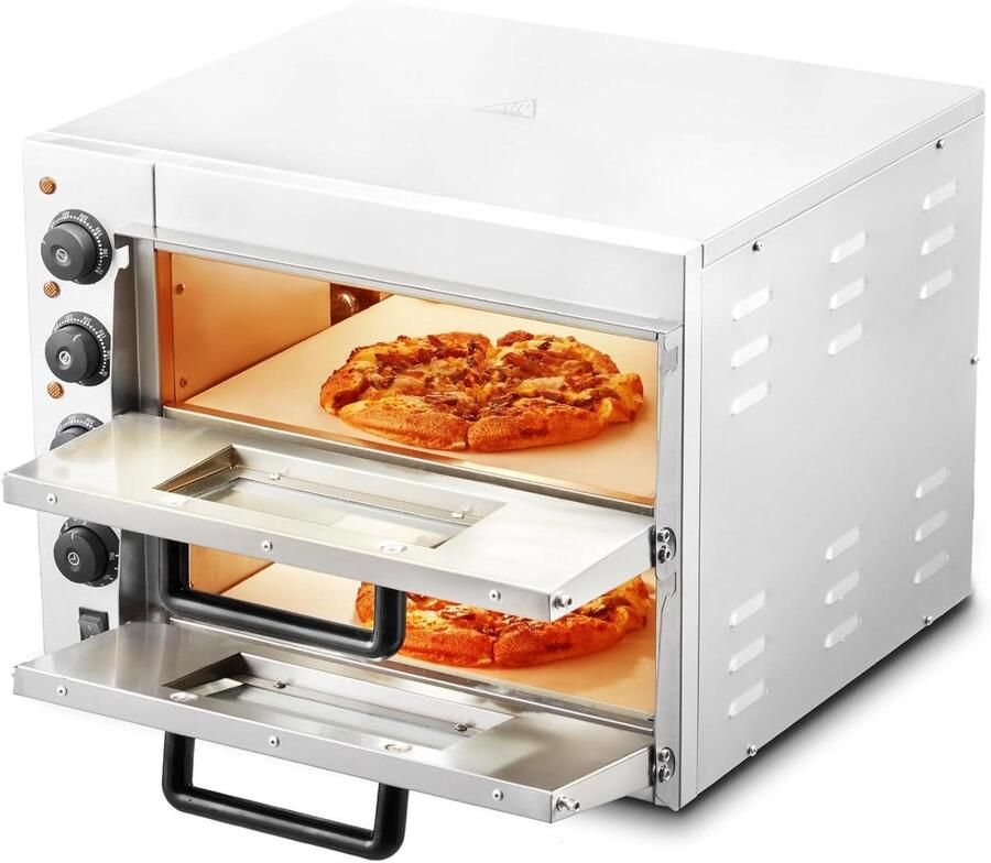 Elektrische Pizzaoven Pizzabakker Thuis Koken Dubbele Laag 40cm Pizza Zilver