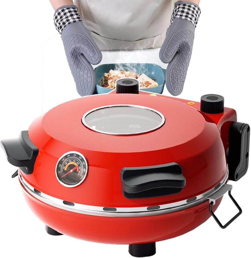 Elektrische Pizzaoven Pizzabakker Thuis Pizza Maken Instelbare Temperatuur 31cm Plaat Rood Zwart