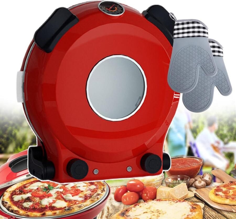 Elektrische Pizzaoven Pizzamachine Grill Thuis Pizza Maken Snelle Temperatuurregeling 31CM Capaciteit Rood Zwart