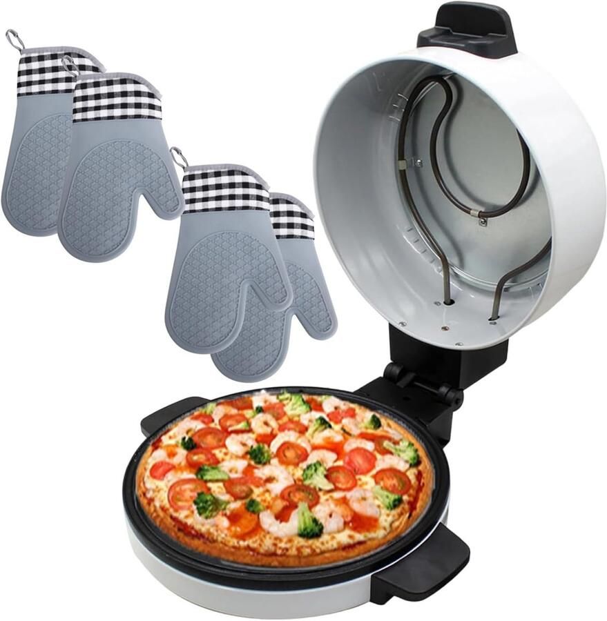 Elektrische Pizzaoven Pizzamaker Aanrecht Thuis Pizza Bakken Snelle Gelijkmatige Warmte 30cm Plaat Zwart Wit