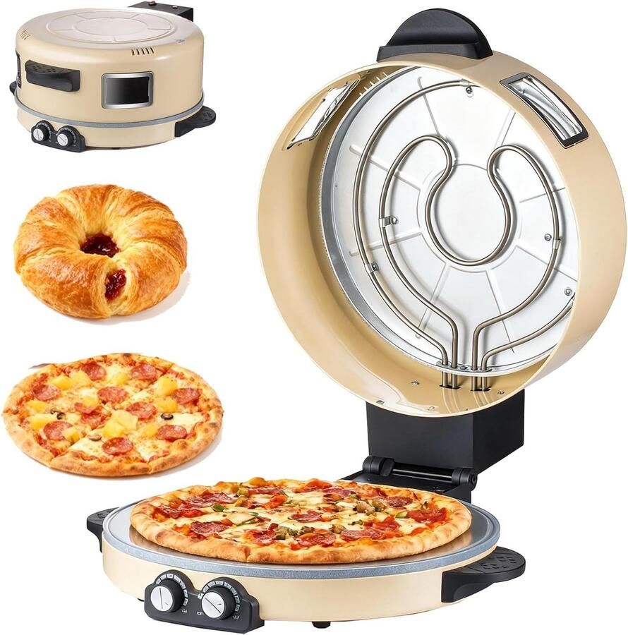 Elektrische pizzaoven Pizzamaker binnen Snel pizza bakken Dubbele temperatuurregeling 48x49 cm kookoppervlak Zwart