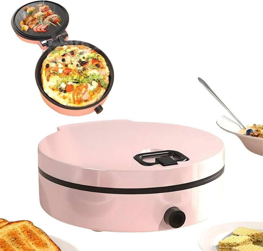 Elektrische Pizzaoven Pizzamaker Grill Thuis Koken Rookvrij Ontwerp 12 inch Roze