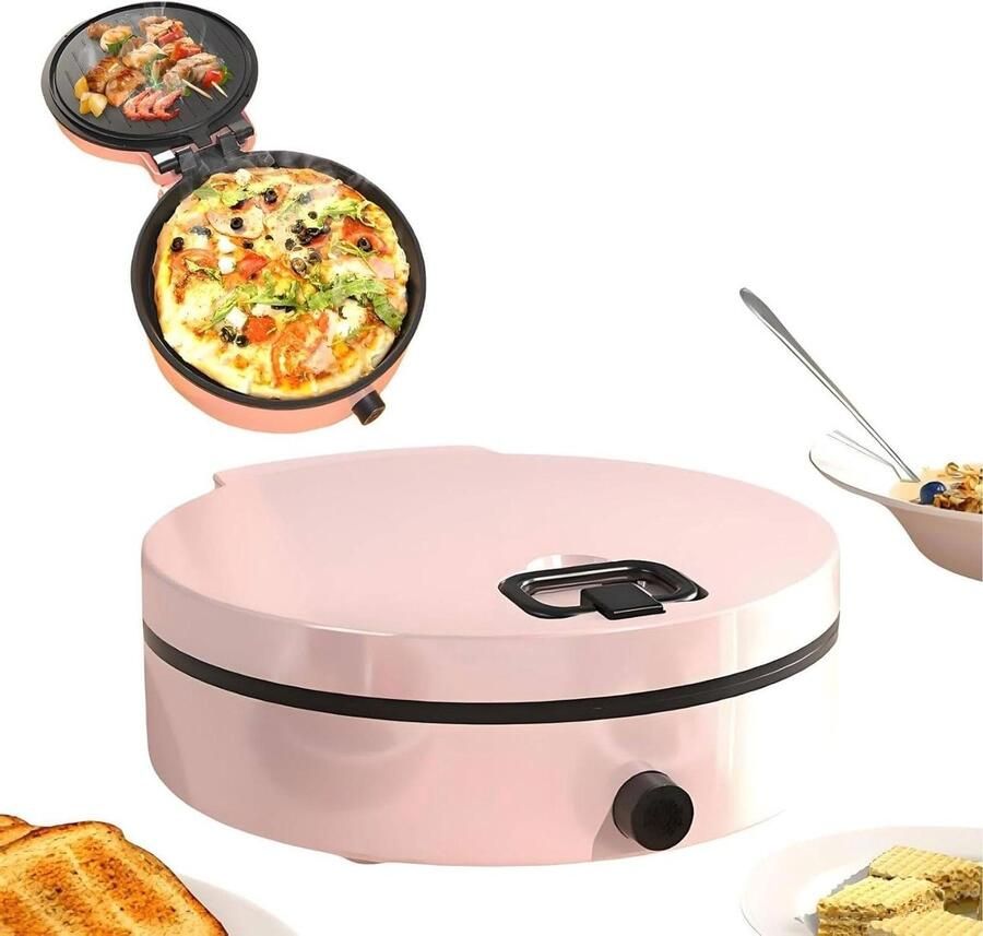 Elektrische Pizzaoven Pizzamaker Grill Thuis Koken Rookvrij Ontwerp 12 inch Roze