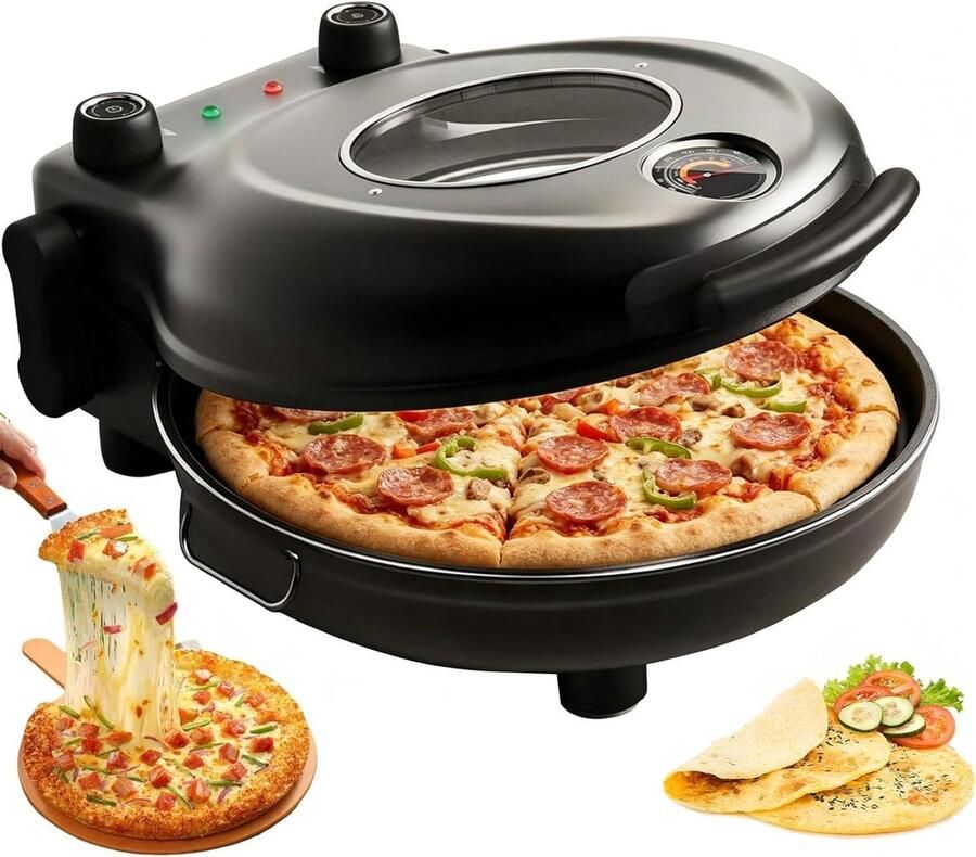 Elektrische Pizzaoven Pizzamaker Oven Thuis Pizza Bakken Instelbare Temperatuur 30 cm Zwart