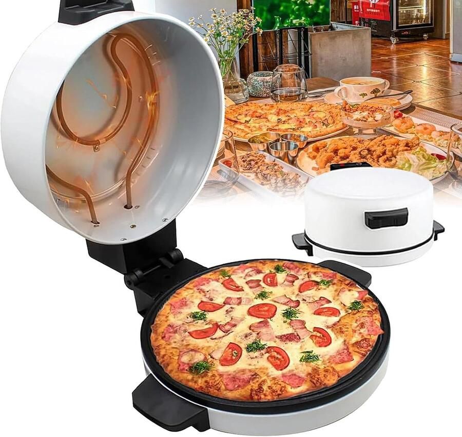 Elektrische Pizzaoven Pizzamaker Pannekoekenmaker Snelle Maaltijden Bereiden Antiaanbaklaag Automatische Temperatuurregeling 30 cm Diameter Wit