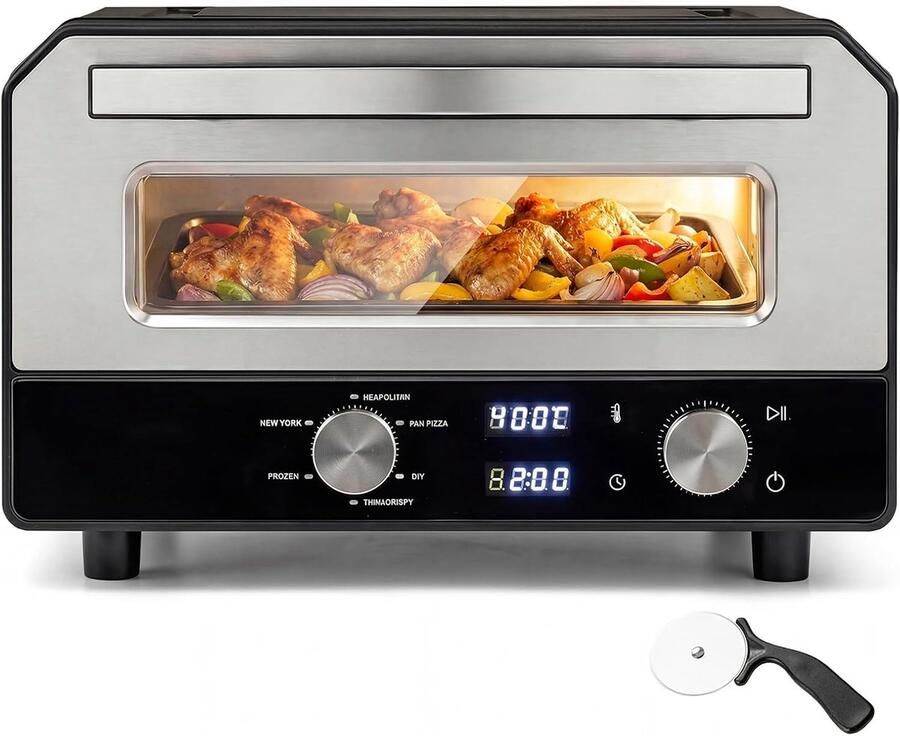 Elektrische Pizzaoven Tafeloven Keuken Snel Pizza Bakken 6 Programma's 11.5 Liter Zwart