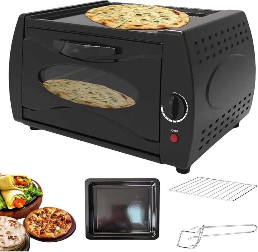 Elektrische Pizzaoven Tandoor Oven Mini Thuis Bakken Authentieke Steenoven Smaak 15L Zwart