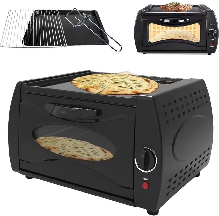 Elektrische Pizzaoven Tandoor Oven Mini Verse Pizza's Maken Hittebestendige Glazen Deur 14 Liter Zwart