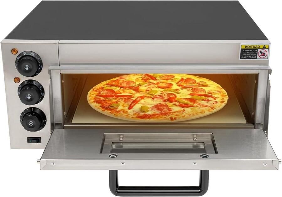Elektrische Pizzaoven Pizzabakker Mini-oven Thuis Pizza Bakken Temperatuurregeling 50-350°C 20 Liter Zwart en Zilver