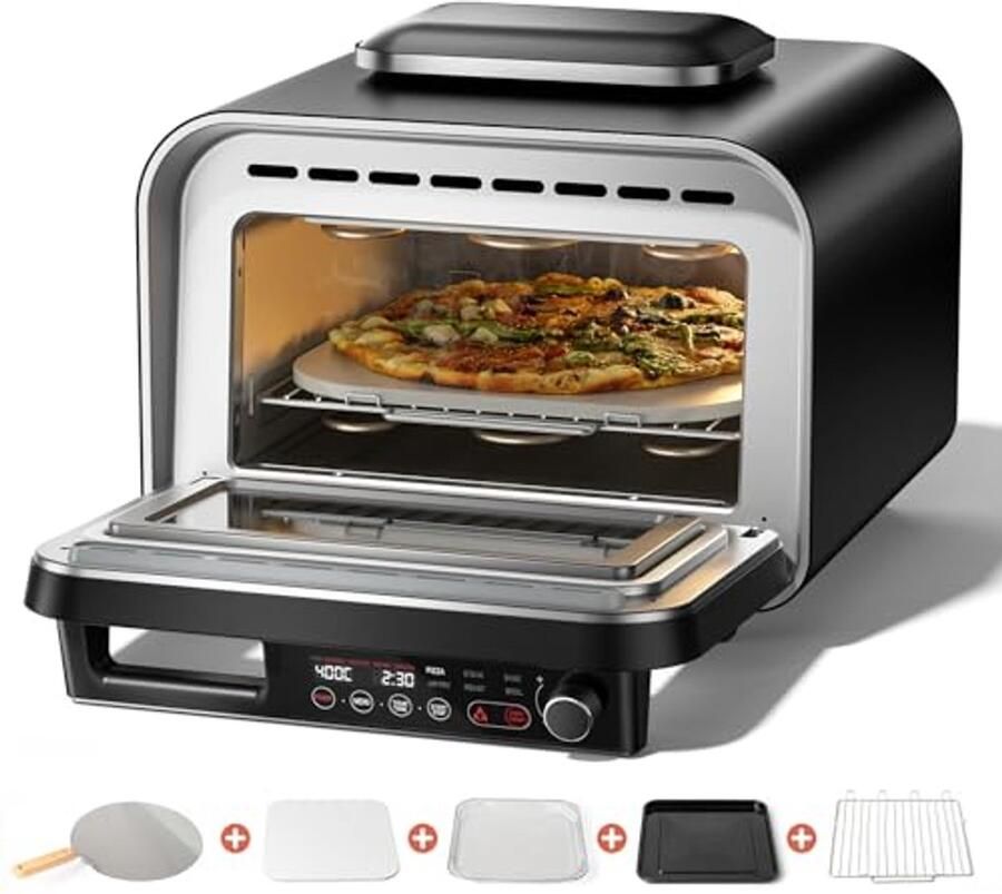 Elektrische Pizzaoven voor Countertop tot 400°C 1800W Inclusief Pizzasteen en Accessoires