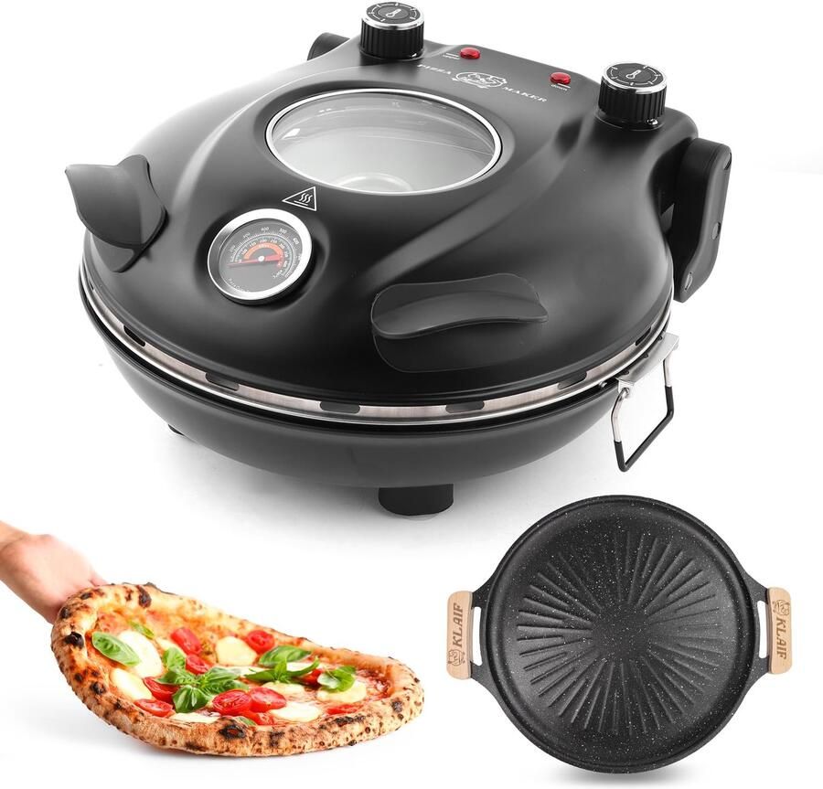 Elektrische Pizzaoven Zwart 1200 W Vermogen 34x32x17 cm Afmetingen IJzer Materiaal Voor Binnengebruik