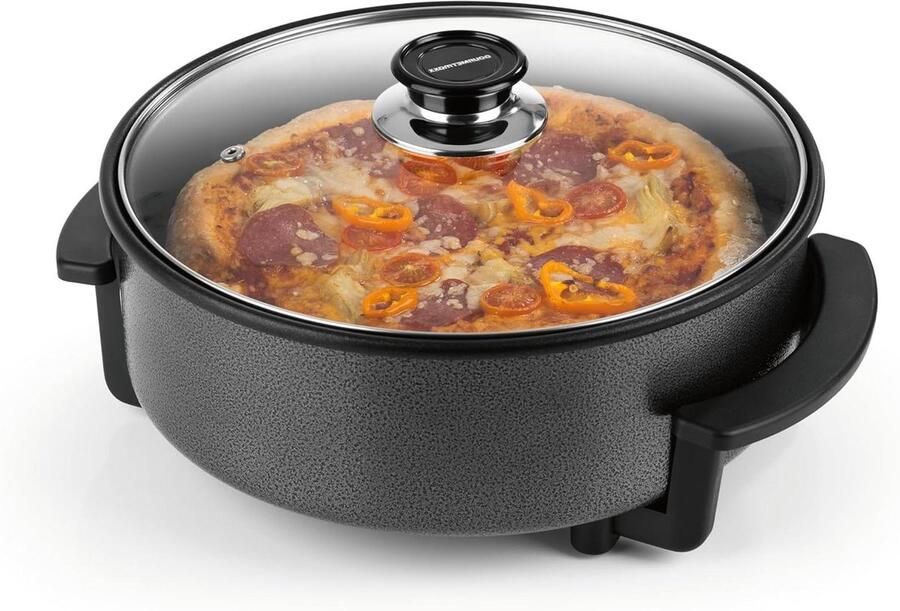 Elektrische Pizzapan Multifunctionele Pan Feestjes Thuis Thermostaat & Antiaanbaklaag 30 cm Diameter Zwart - Foto 1