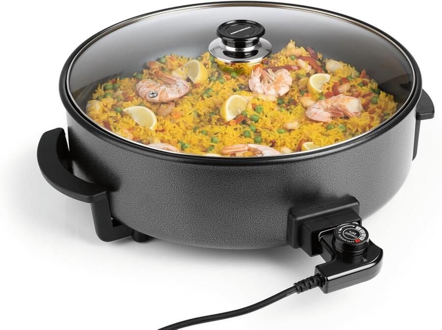 Elektrische Pizzapan Multifunctionele Pan Feestjes Thuis XXL Formaat 42cm 1500 Watt Zwart