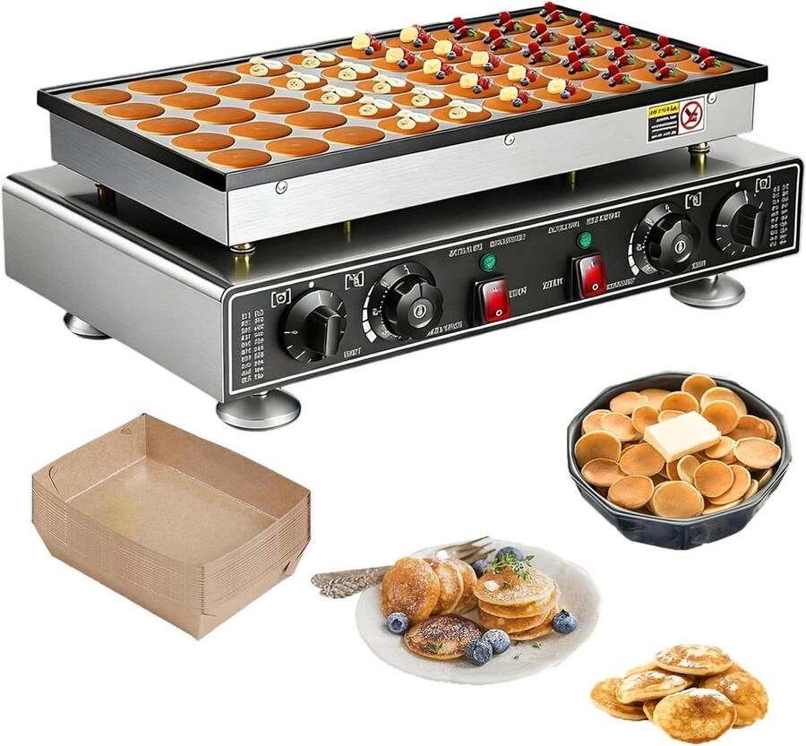 Elektrische Poffertjesmaker Mini Pannenkoekenbakker Wafelijzer Snel Snacks Bakken Antiaanbaklaag Gelijkmatige Warmte 50 Gaten 4.5cm Zilver