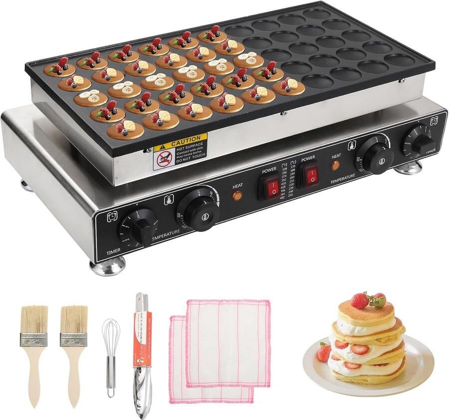 Elektrische Poffertjespan 1800W Non-Stick Voor 50 Mini Pannenkoekjes 110V Professioneel & Thuisgebruik