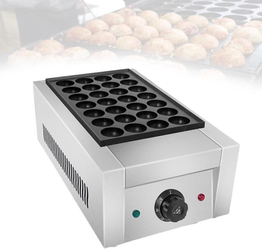 Elektrische Poffertjespan Mini Pancake Maker Professioneel Bakken Snel Kooksysteem 24 stuks Zilver