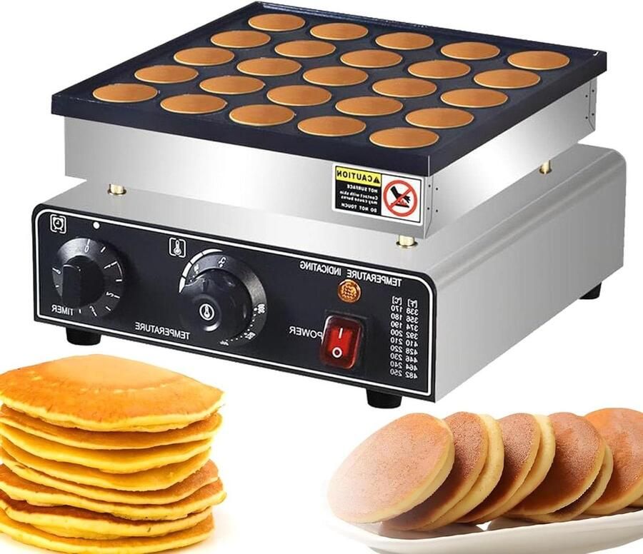 Elektrische Poffertjespan Mini Pannenkoekenmaker Snacks Bakken Non-stick Gietijzeren Plaat 25 Gaten Zilver