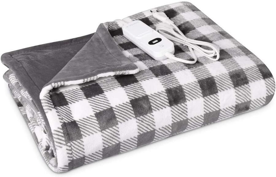Elektrische Poncho Verwarmde Deken Lekker Opwarmen Met Timer 180x130 cm Grijs Wit
