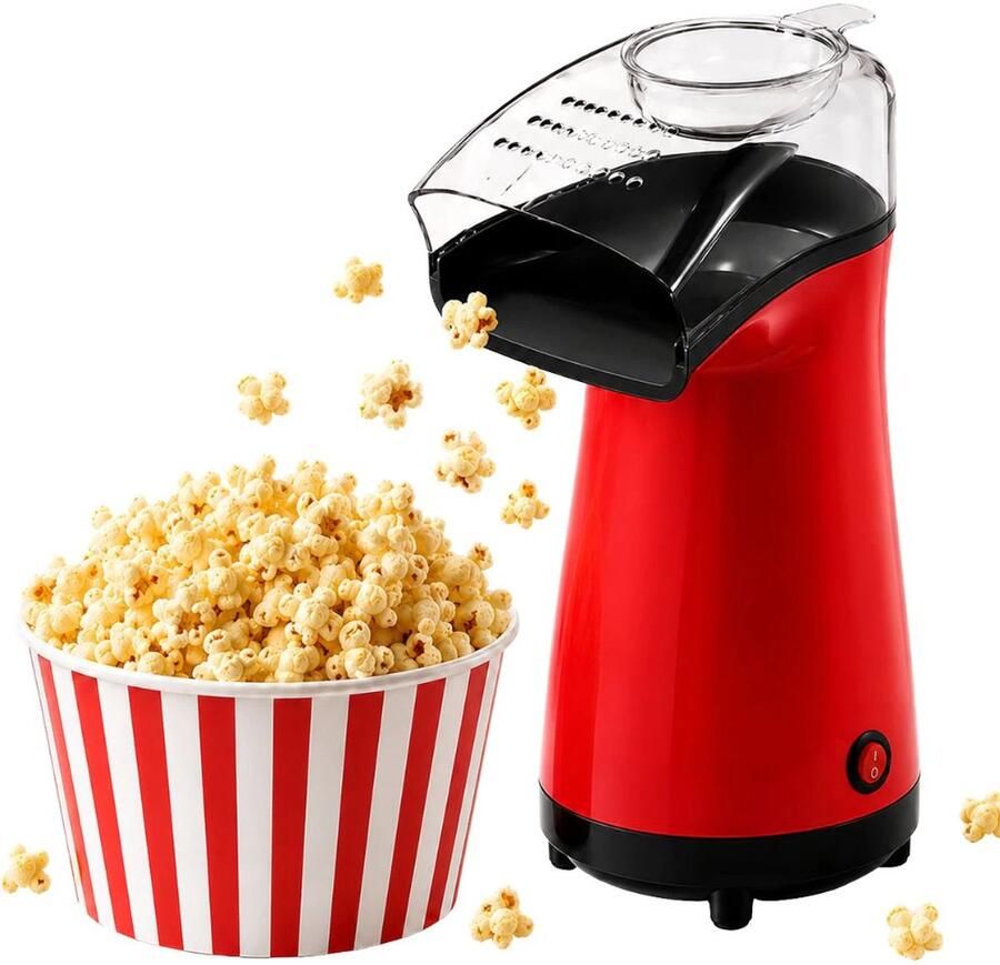 Elektrische Popcornmachine 1200W – Vetvrije Hete Lucht Bereiding – Rood Zwart