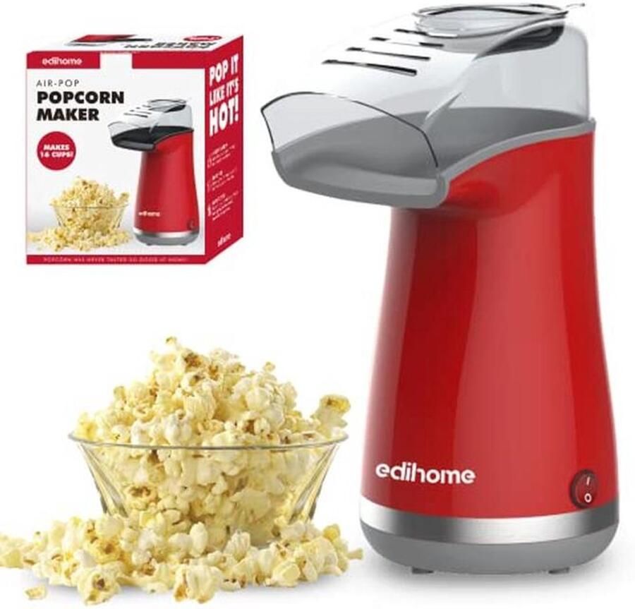 Elektrische Popcornmachine Gezonde en Knapperige Popcorn in Slechts 2 Minuten Incl. Maatlepel Rood