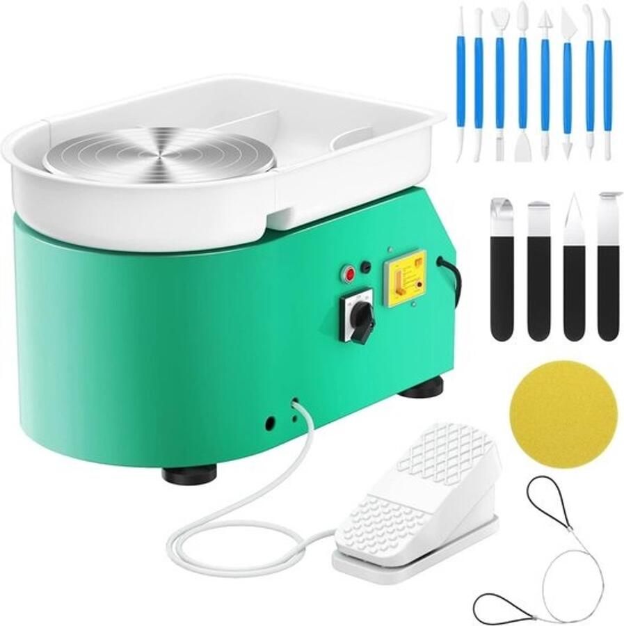 Elektrische pottenbakkersmachine Keramiek wiel Kunst maken Krachtige 350W motor 25 cm schijf Groen