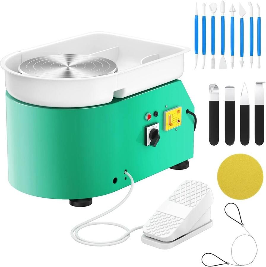 Elektrische pottenbakkersmachine Keramiek wiel Kunst maken Krachtige 350W motor 25 cm schijf Groen