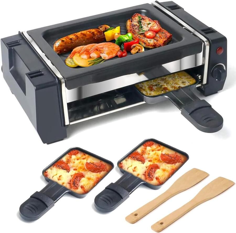 Elektrische Raclette Grill Bakplaat Grill Gezellig Eten 2-in-1 Functie 500 Watt