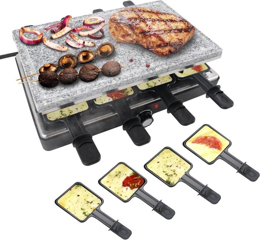 Elektrische Raclette Grill Binnen Grill Pan Gezellig Eten Natuursteen Grillplaat 8 Personen Zwart