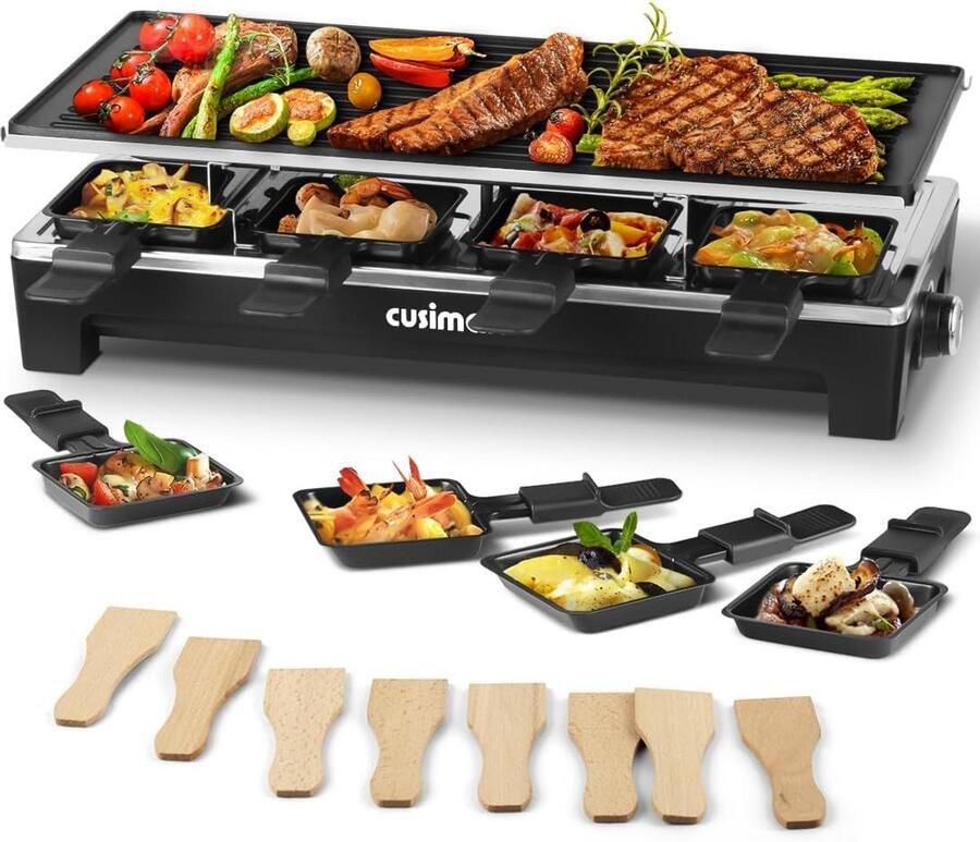Elektrische raclette-grill met omkeerbare 2-in-1 antiaanbakplaat en temperatuurregeling