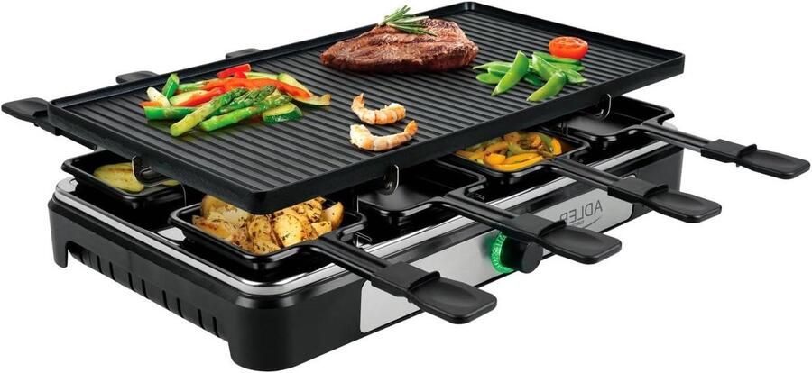 Elektrische Raclette Grill Raclette Set Gezellig Eten Dubbelzijdige Grillplaat 966 cm2 Zwart