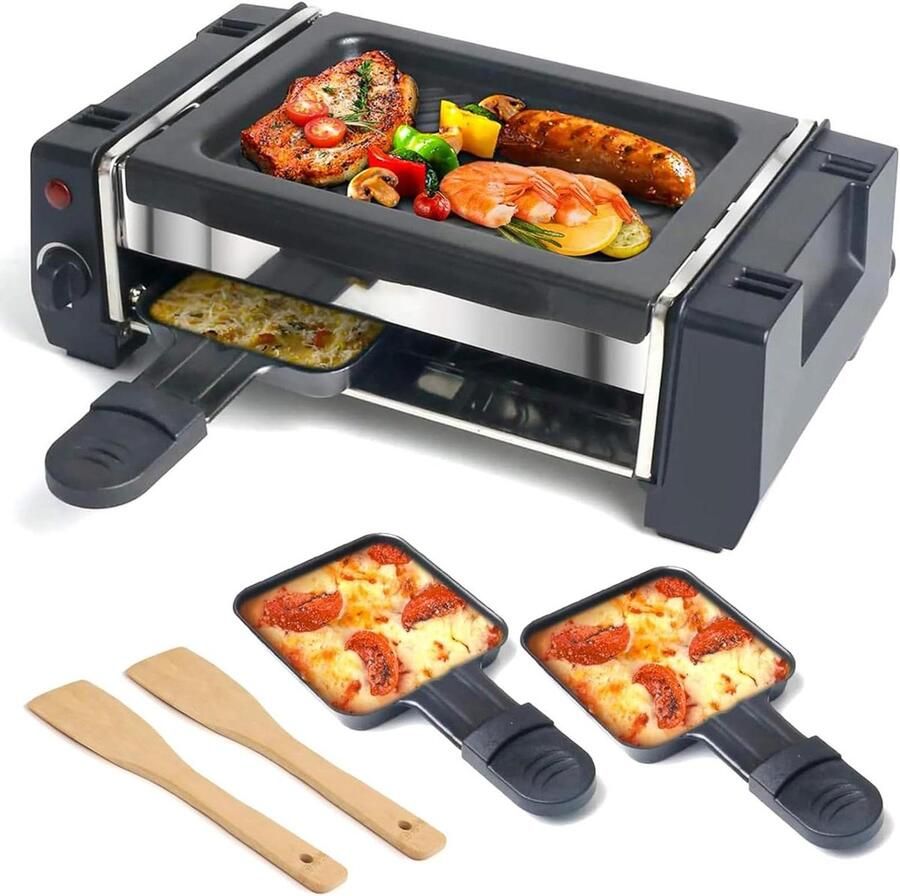 Elektrische Raclette Grill Tafelgrill Bakplaat Gezellig Tafelen Instelbare Temperatuur Compact Formaat Zwart