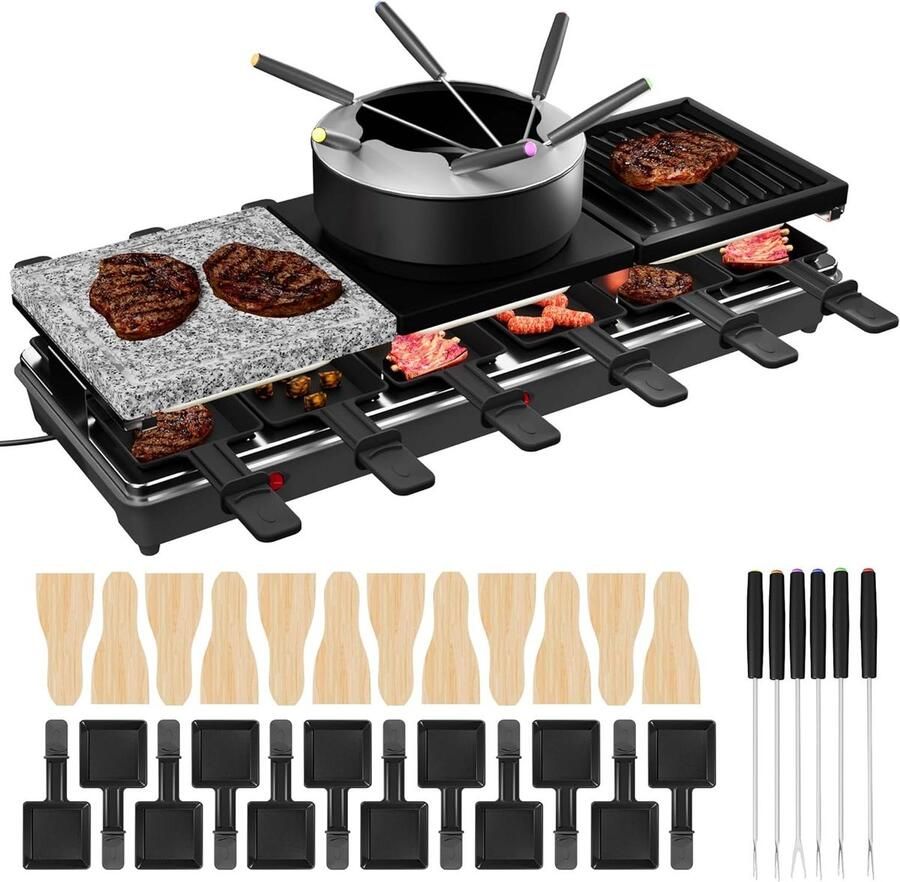 Elektrische Raclette Grill Tafelgrill Gezellig Tafelen Voor 12 Personen 59x21x13 cm Zilverkleurig