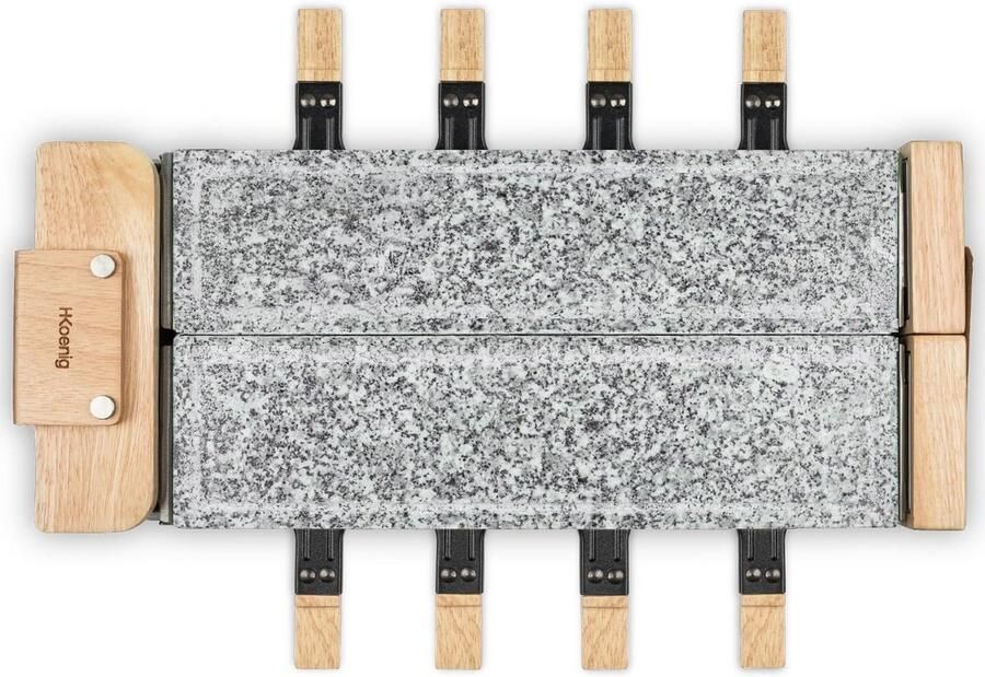 Elektrische Raclette Grill voor 8 Personen met Granieten Dubbele Grillplaat en Fondue Functie